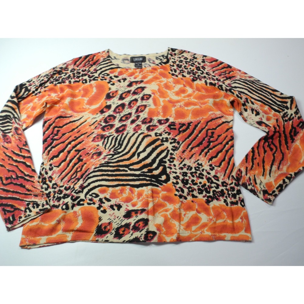 Loulou Sweater Womens XL Multicolor Animal Print Long Sleeve Pullover Knit Top